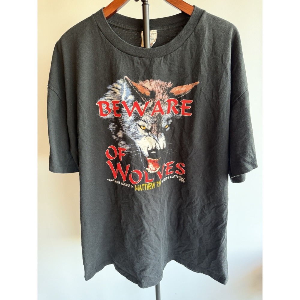 Christian Tshirt Matthew 7:15 Wolves Sheep's Clothing Black Vintage Made In USA